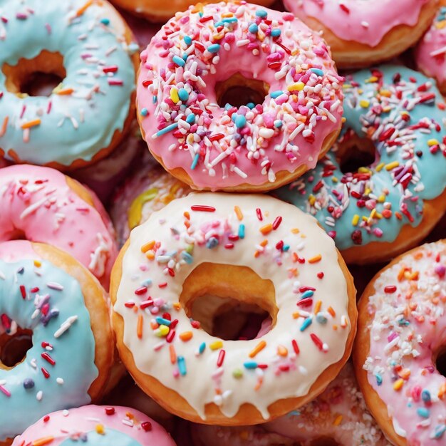 Foto deliciosa y colorida rosquilla.