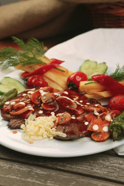 Deliciosa comida de carne en la mesa