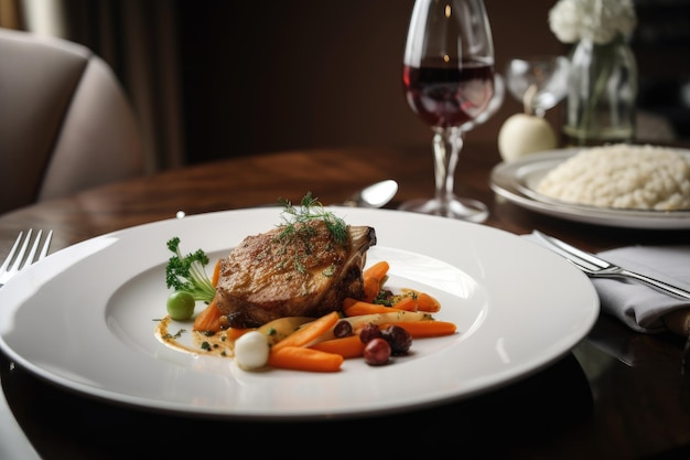 Deliciosa comida casera en un plato blanco clásico listo para ser devorado creado con ai generativo