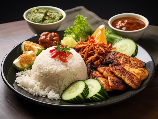 Foto deliciosa comida indonesia sobre fondo blanco.