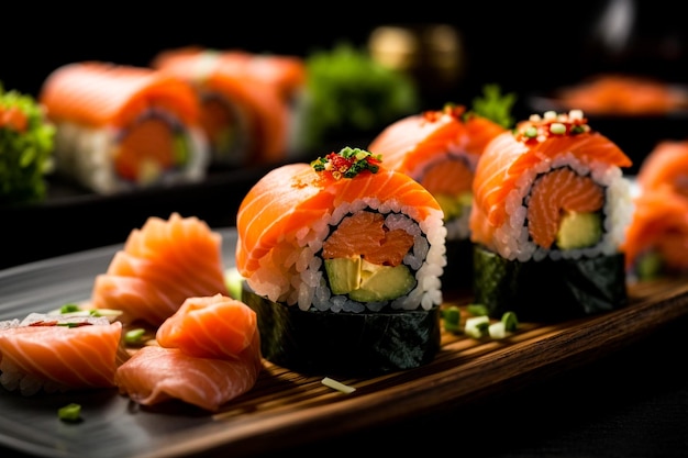 Foto deliciosa comida japonesa de sushi.