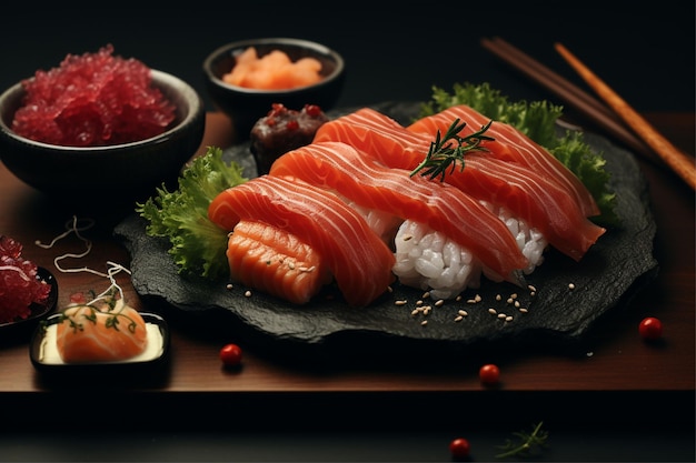 Deliciosa comida japonesa de sushi en la mesa para la página de aterrizaje 1