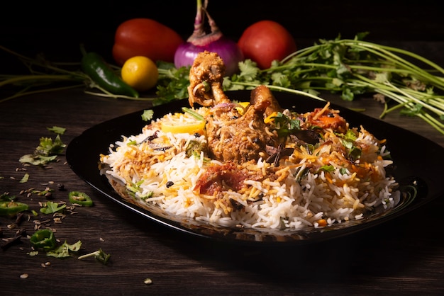 Foto deliciosa comida tradicional biryani paquistanesa ou indiana