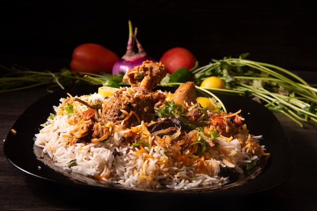 Deliciosa comida tradicional biryani paquistaní o india