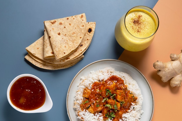 Foto deliciosa composição indiana de roti