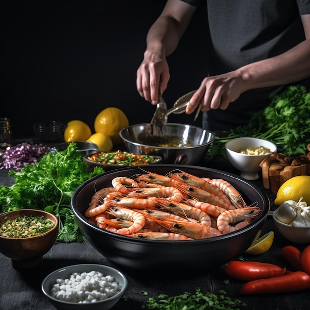 Deliciosa creación de mariscos con camarones