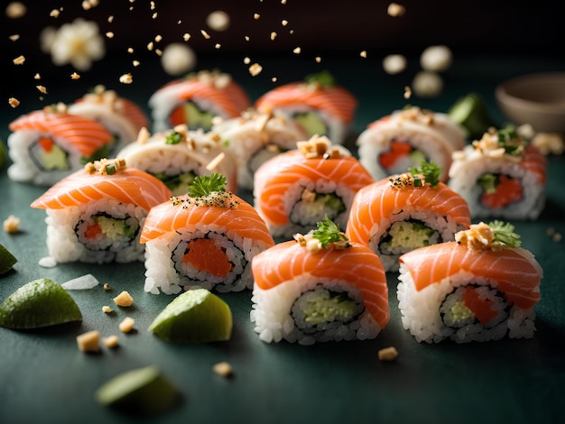 Deliciosa culinária japonesa Omakase sushi roll nigiri sashimi fotografia cinematográfica publicidade