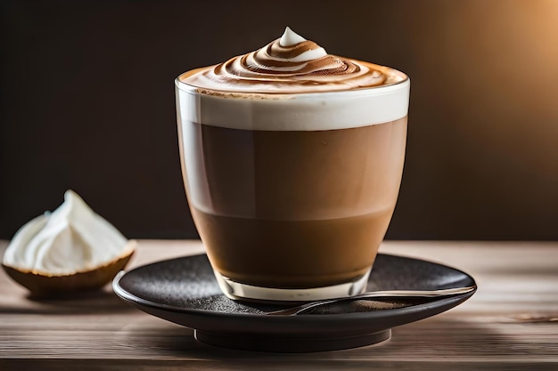 Deliciosa e artística uma xícara de cappuccino na mesa