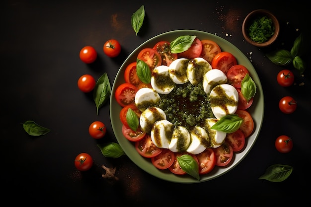 Deliciosa Ensalada Caprese Italiana Tradicional Con Rodajas De Tomate Generativo AI