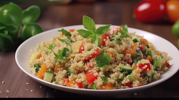 Esta deliciosa ensalada fría de quinua es la manera perfecta de agregar un poco de proteína vegetal saludable a su dieta con una variedad de verduras frescas y un aderezo sabroso.