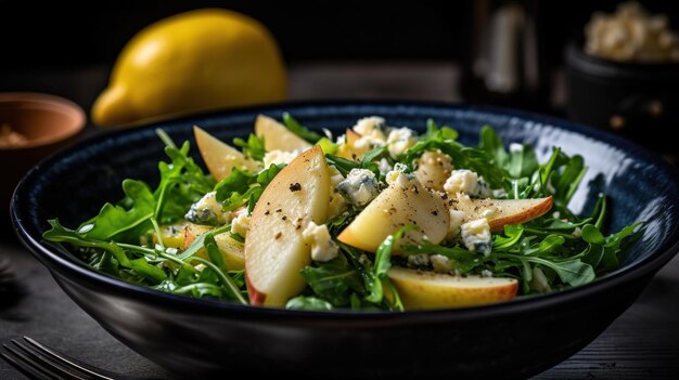 Foto una deliciosa ensalada con fruta y queso