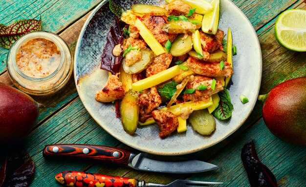 Deliciosa ensalada de pechuga de pollo y mango