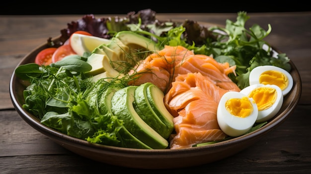 Deliciosa Ensalada de Salmón con Huevos Duros de Salmón Ahumado y Aguacate