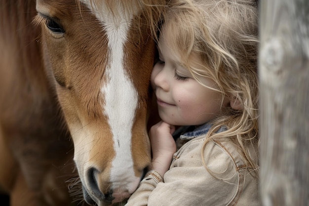 Una deliciosa escena de un caballo poni acariciando de nuevo generativo ai