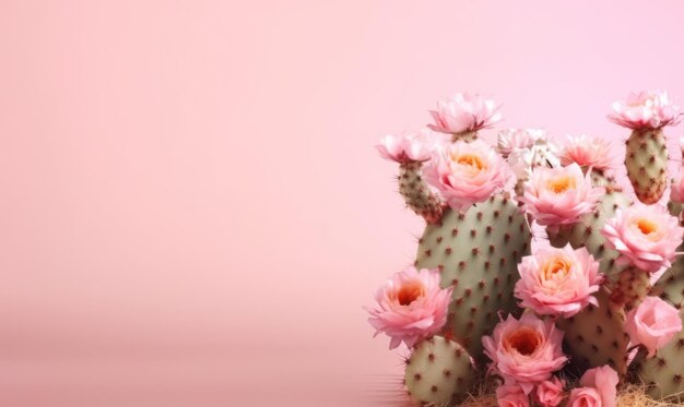 Deliciosa exibição de flores e cactos misturando cores e formas vibrantes em AI Generative rosa