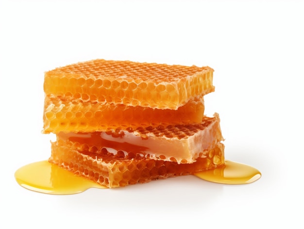 Deliciosa fatia de favo de mel, gotejando com mel natural, o melhor adoçante isolado para a clareza.