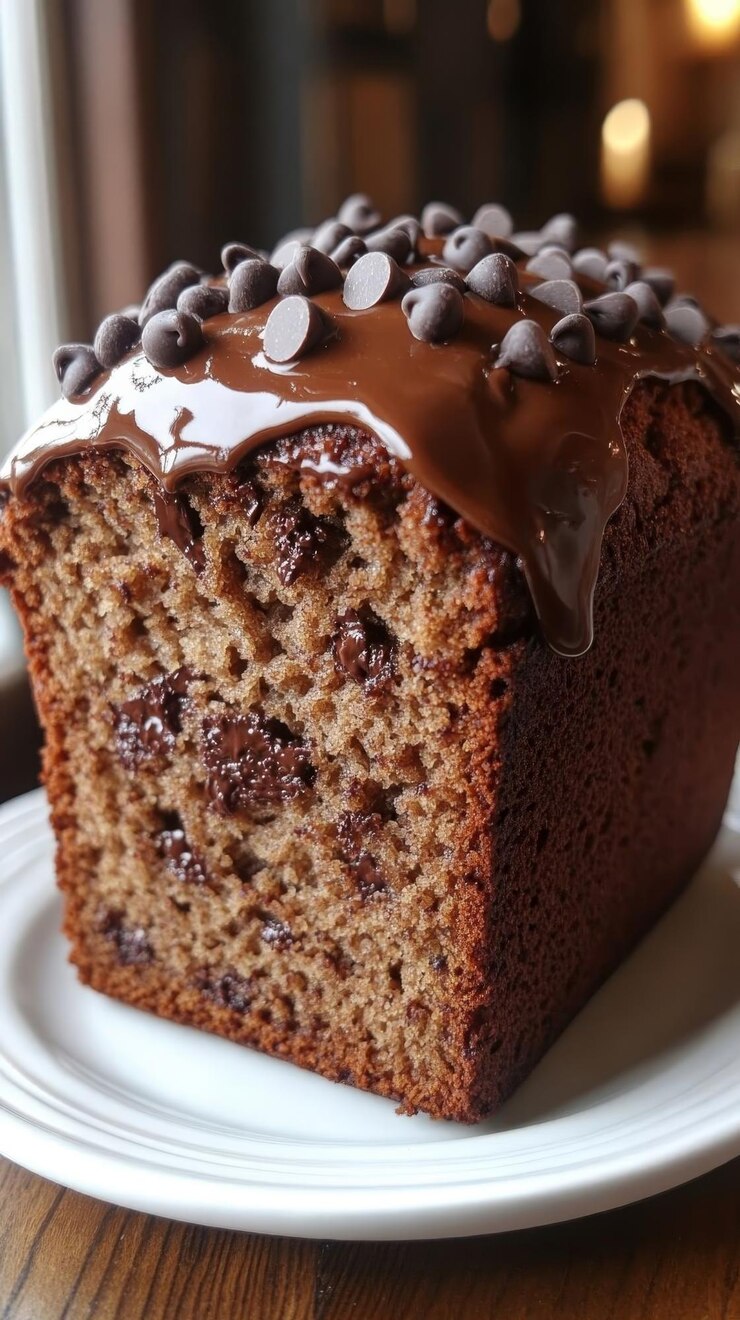Foto deliciosa fatia de pão de banana com chocolate