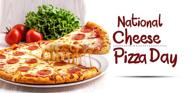 Deliciosa fatia de pizza Pepperoni com queijo derretido para a celebração do Dia Nacional da Pizza com Queijo