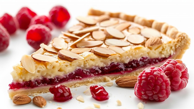 Deliciosa fatia de tarte de framboesa e amêndoa Bakewell Imagem