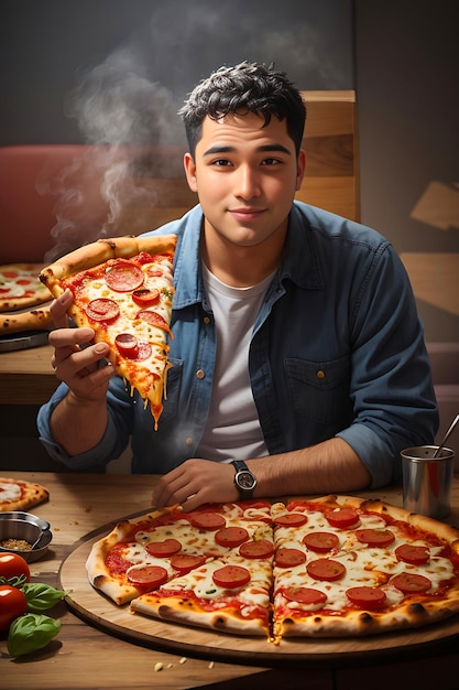 Deliciosa foto de pizza com Guy ai gerada