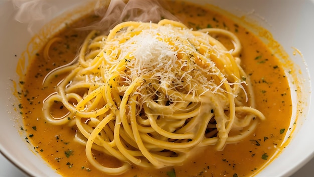 Foto una deliciosa fotografía de comida en primer plano de cacio e pepe, un clásico plato de pasta italiano