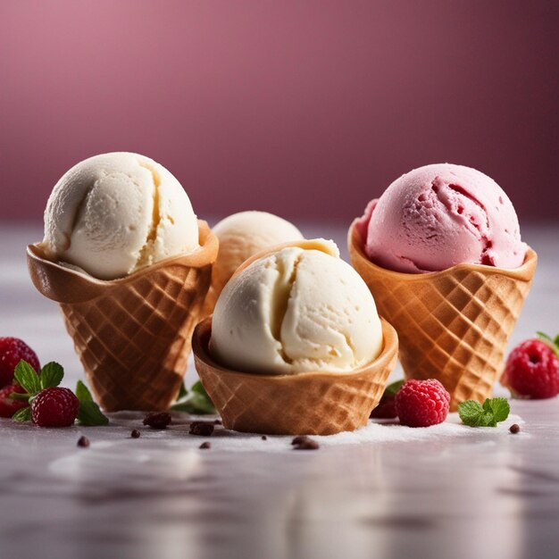 Una deliciosa fotografía de helado con fondo de cocina.