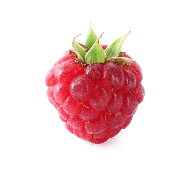 Deliciosa frambuesa madura fresca aislada en blanco