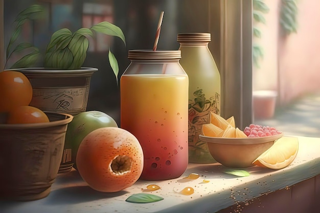 Deliciosa Fruit Milk Shake AI imagem gerada pela tecnologia