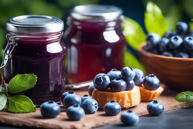 deliciosa geléia de mirtilo no conceito de fundo natural de saudável e dieta