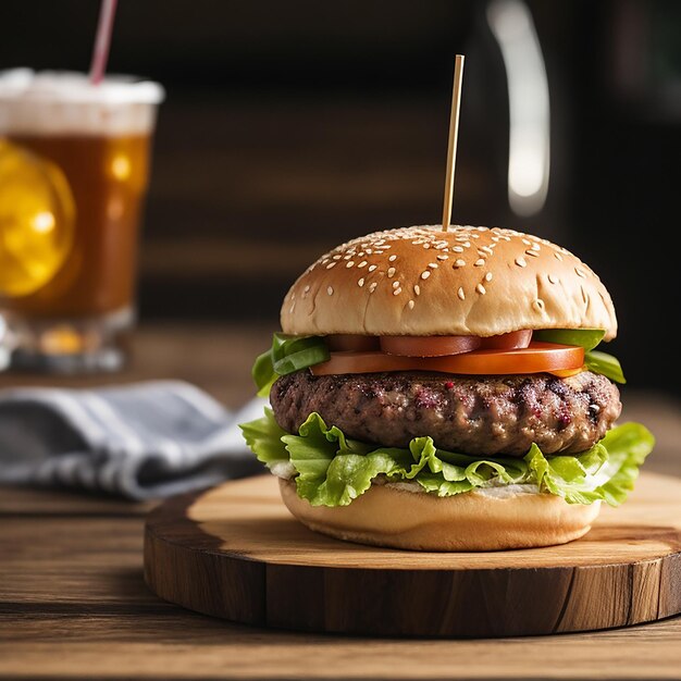 Deliciosa hamburguesa de carne con queso y comida chatarra