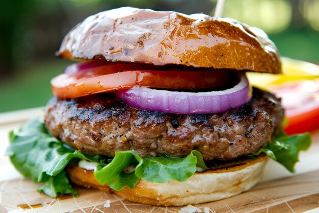 Foto deliciosa hamburguesa casera y fresca.