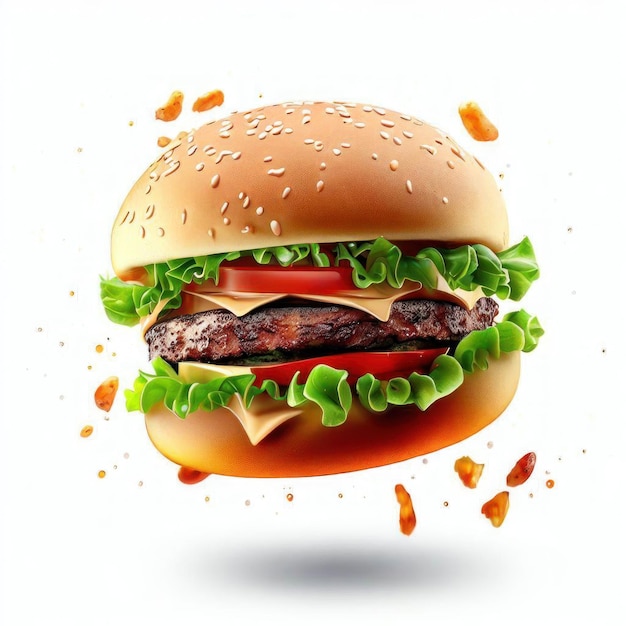 Deliciosa hamburguesa Fantasía Ilustración de comida realista IA generativa