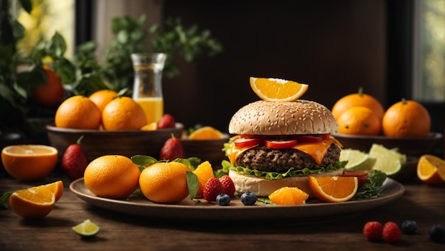 Deliciosa hamburguesa con fruta