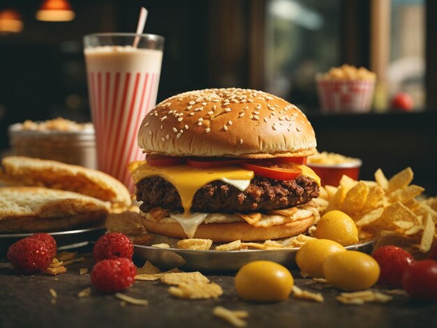 deliciosa hamburguesa con muchos ingredientes aislados en fondo blanco sabrosa salsa de cheeseburger