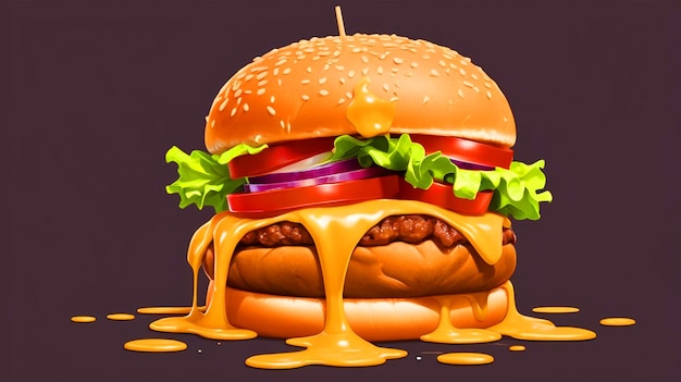 Deliciosa hamburguesa con queso derretido y pepperoni sobre fondo negro