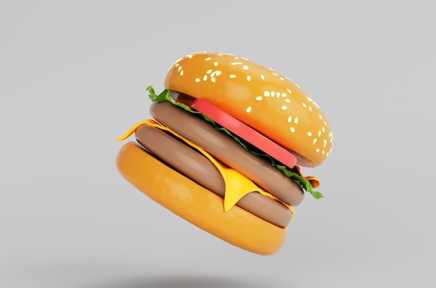 Foto deliciosa hamburguesa con queso icono 3d ilustración sobre fondo blanco.