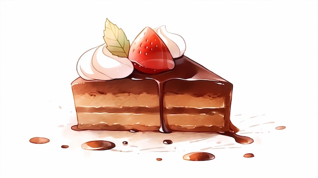 deliciosa ilustração cremosa de bolo de frutas com chocolate