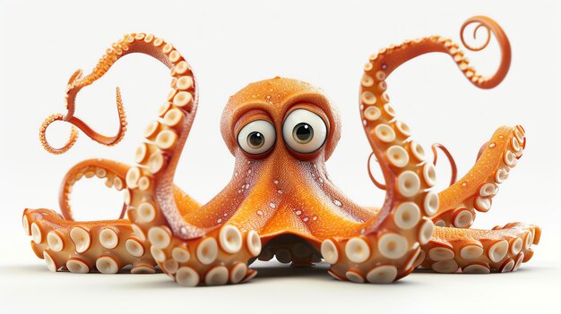 Una deliciosa ilustración en 3D de un pulpo lindo y juguetón renderizado sobre un fondo blanco limpio Esta imagen caprichosa está destinada a traer alegría y encanto a cualquier proyecto o diseño