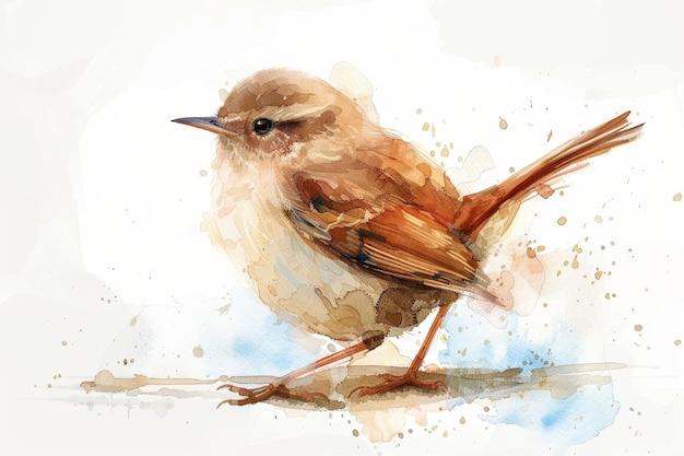 Deliciosa ilustración en acuarela de un alegre bebé Wren Bird AI generativa