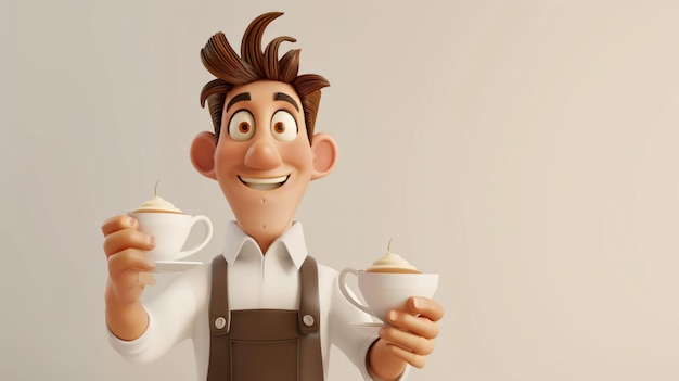 Foto una deliciosa ilustración de dibujos animados en 3d de un barista alegre que muestra una sonrisa cálida y un comportamiento amistoso este retrato en primer plano sobre un fondo blanco captura la esencia de un co excepcional