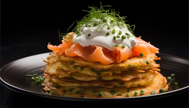 Deliciosa Kartoffelpuffer Panquecas de batata crocantes fotografia de comida