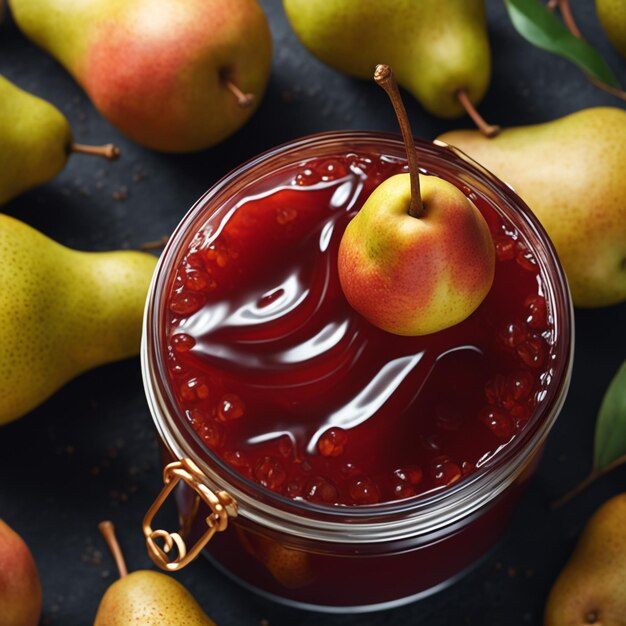 Foto deliciosa mermelada de pera en el concepto de fondo natural de comida saludable