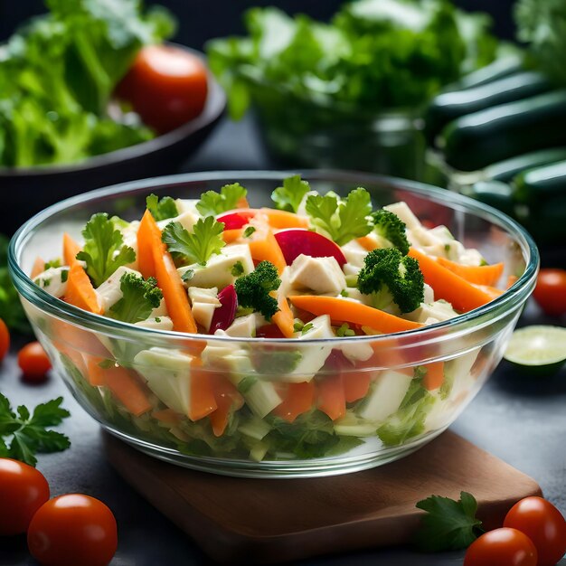 Deliciosa mezcla de verduras y ensalada de fondo