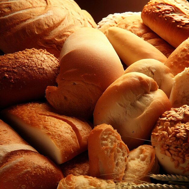 Deliciosa mistura fresca de foto de conceito de comida de pão