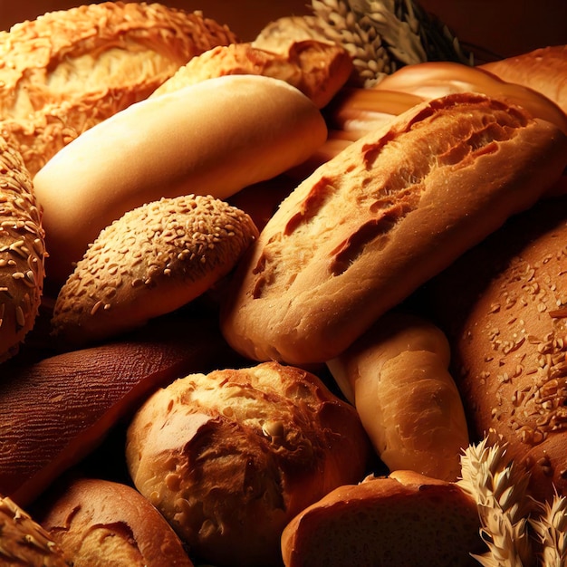 Deliciosa mistura fresca de foto de conceito de comida de pão