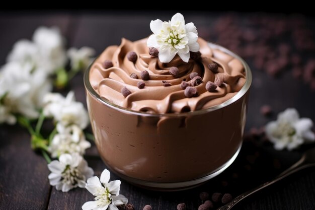 Foto deliciosa mousse de chocolate