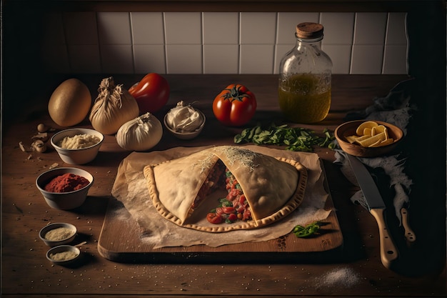 Deliciosa mussarela de búfala italiana tradicional Calzone com molho de tomate