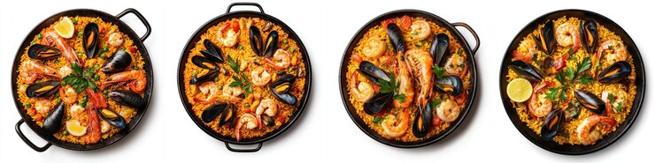 Deliciosa paella de mariscos con mejillones de camarón y arroz azafrán