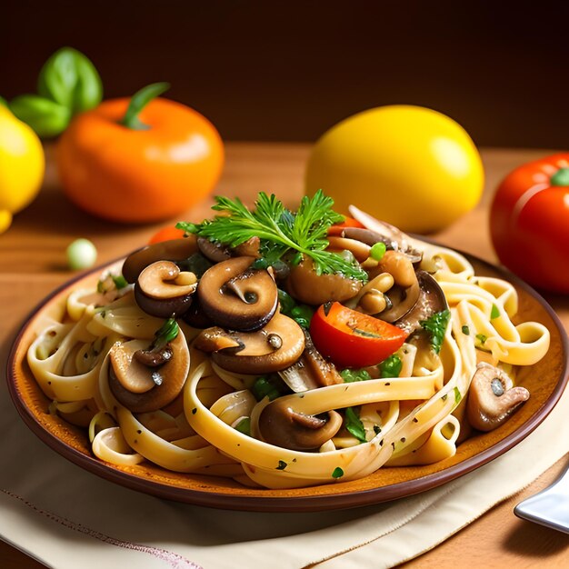 Foto deliciosa pasta con algunas verduras fotografía generada con ia fondo de comida de alta resolución