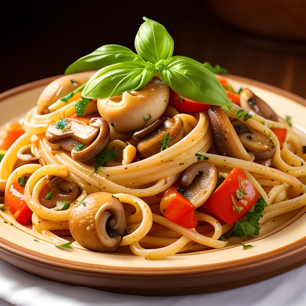 Deliciosa pasta con algunas verduras fotografía generada con IA Fondo de comida de alta resolución